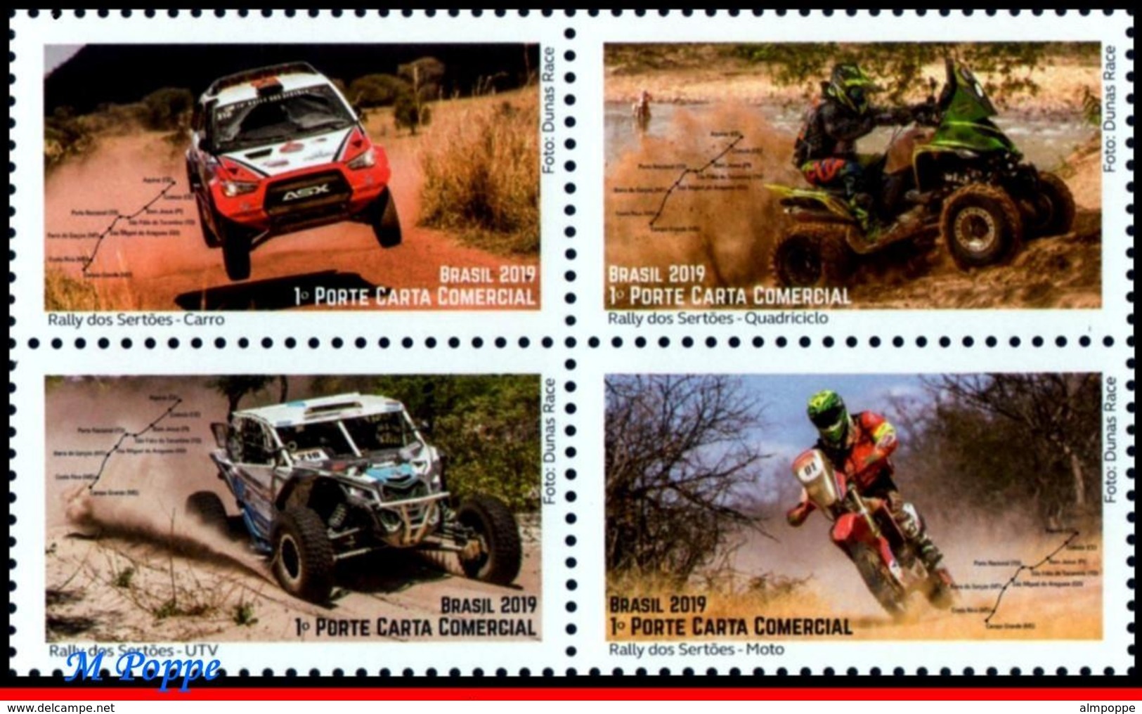 Ref. BR-V2019-19 BRAZIL 2019 AUTOMOBILES, SERTOES RALLY, RACE, CAR,, MOTO, MOTORCYCLE, AUTO RACING, SET MNH 4V - Unused Stamps