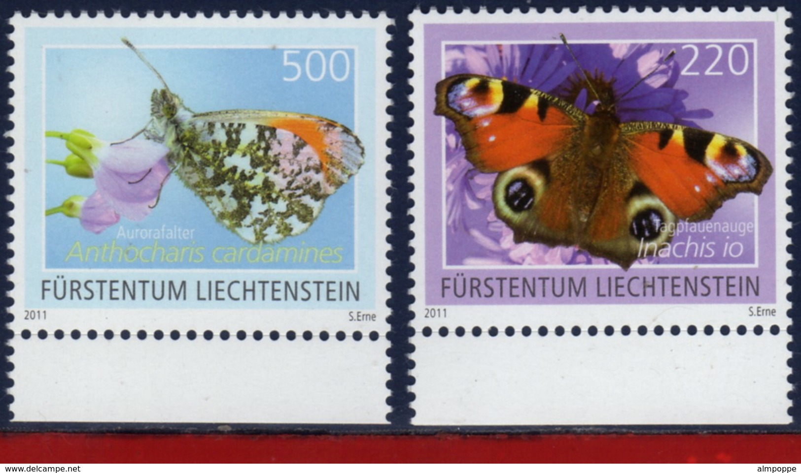 Ref. LI-V2011-2 LIECHTENSTEIN 2011 NATURE, BUTTERFLIES, FLOWERS & PLANTS - MINT MNH 2V - Papillons