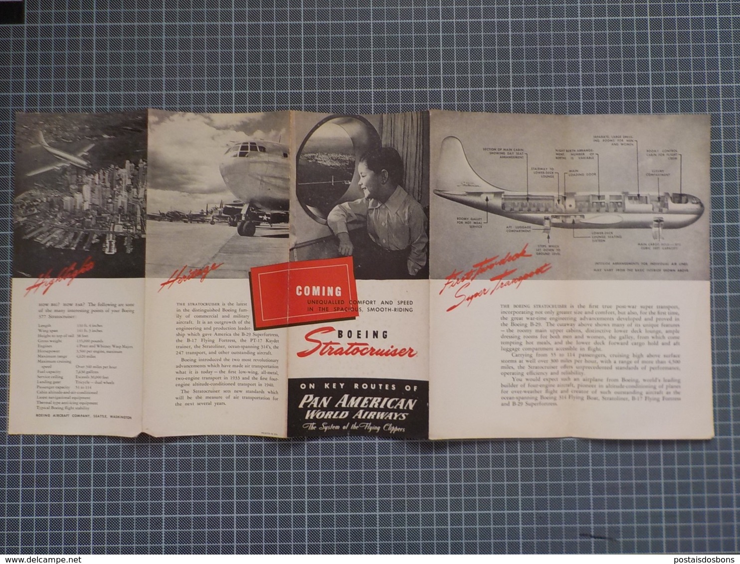 Cx 9) PAN AM PAN AMERICA WORLD AIRWAYS BOEING STRATOCRUISER Promotional FOLDING Flyer - Advertisements