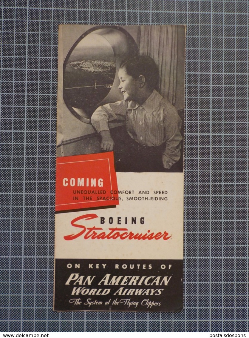 Cx 9) PAN AM PAN AMERICA WORLD AIRWAYS BOEING STRATOCRUISER Promotional FOLDING Flyer - Advertisements