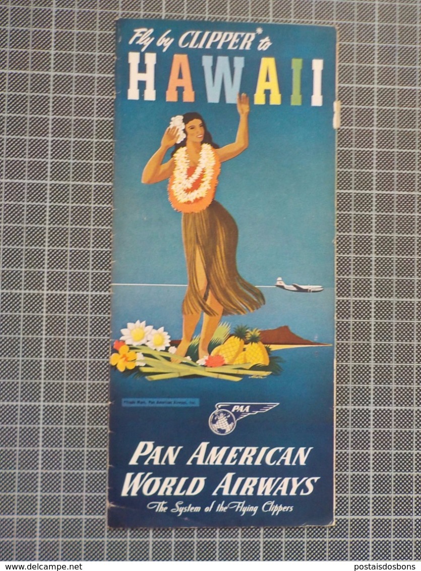 Cx 9) PAN AM PAN AMERICA WORLD AIRWAYS CLIPPER to HAWAII promotional FOLDING flyer