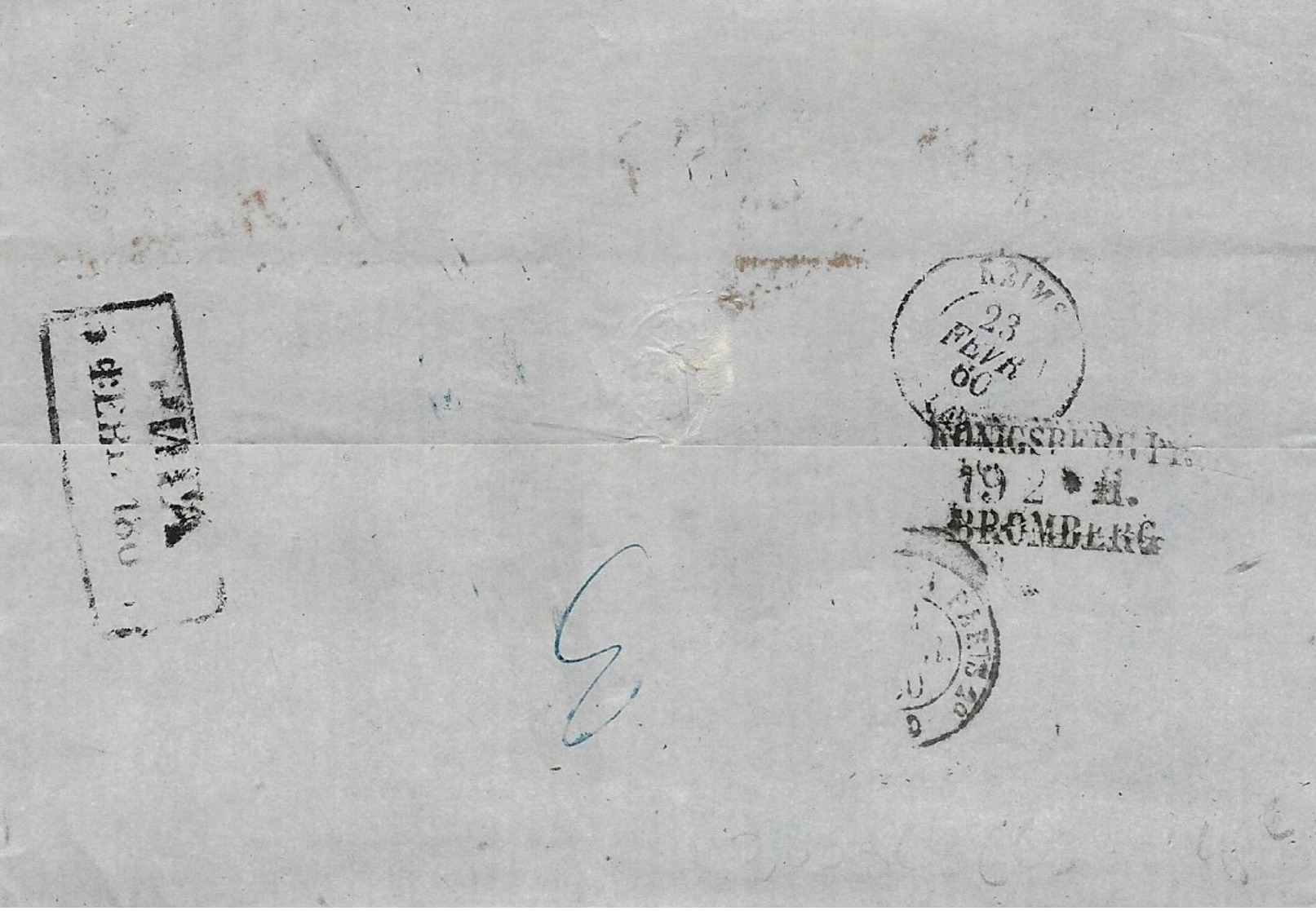1860- Letter From Riga To Reims ( France )  " AUS RUSSLAND "  Red + Könisberg / Bromberg  Bureau Amb. N°12 - ...-1857 Prefilatelia