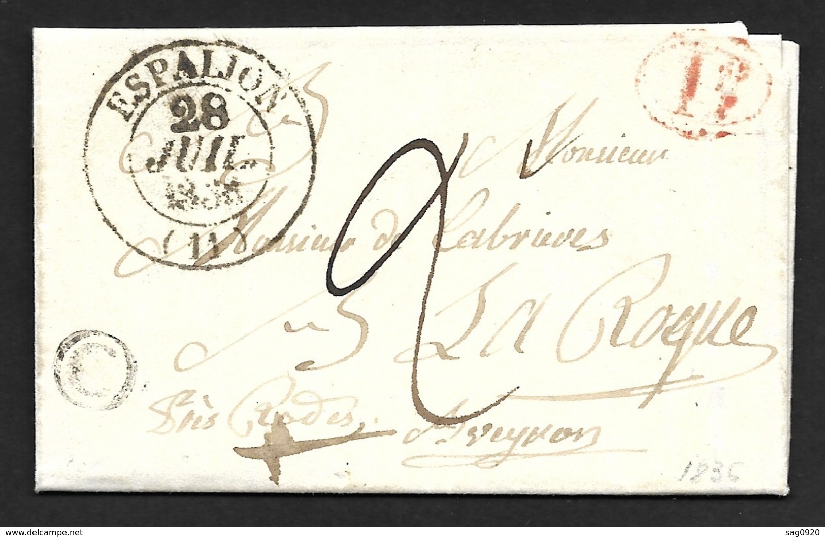 Aveyron-Lettre Avec Cachet Type 13 D'Espalion-Boite Rurale C - 1801-1848: Précurseurs XIX