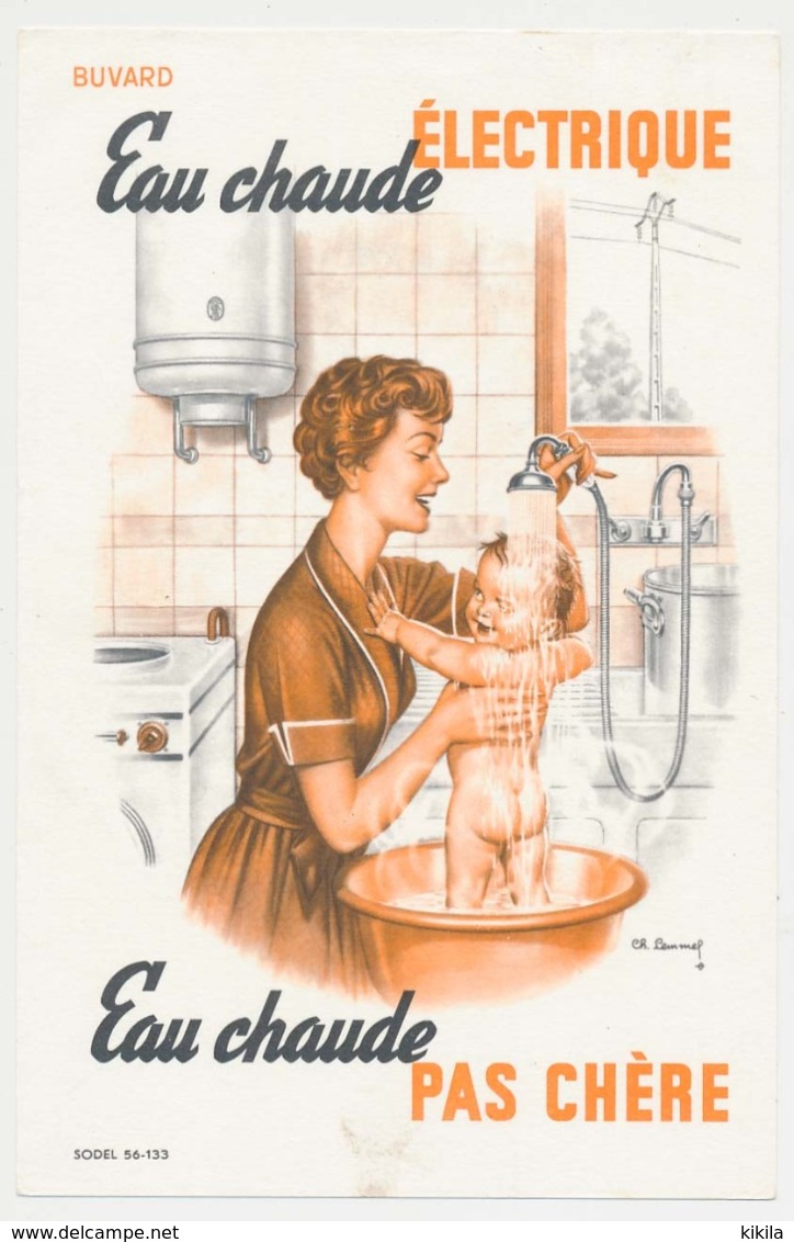 Buvard 13.6 X 21  Eau Chaude électrique Eau Chaude Pas Chère  Maman Cuisine Douche Bébé Illustrateur Ch. Lemmel - Electricité & Gaz