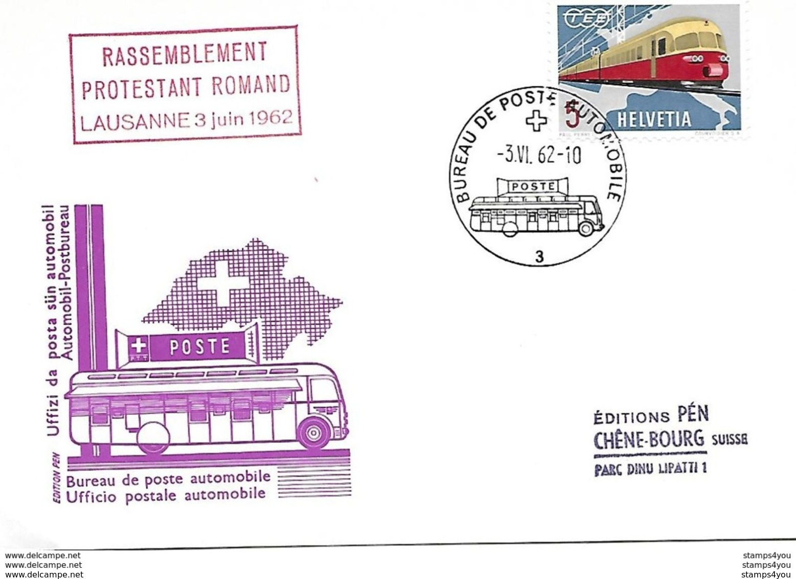 166 - 60 - Carte Pen Avec Rare Oblit Spéciale "rassemblement Protestant Romand Lausanne 962" - Marcophilie