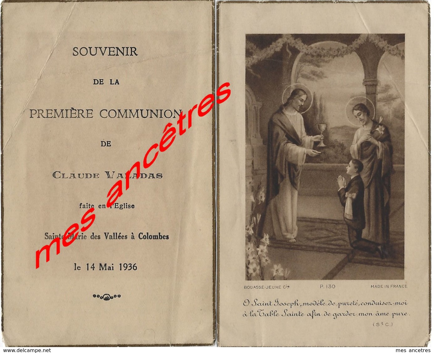 En 1936 Communion Claude Valade à Colombes - Communion