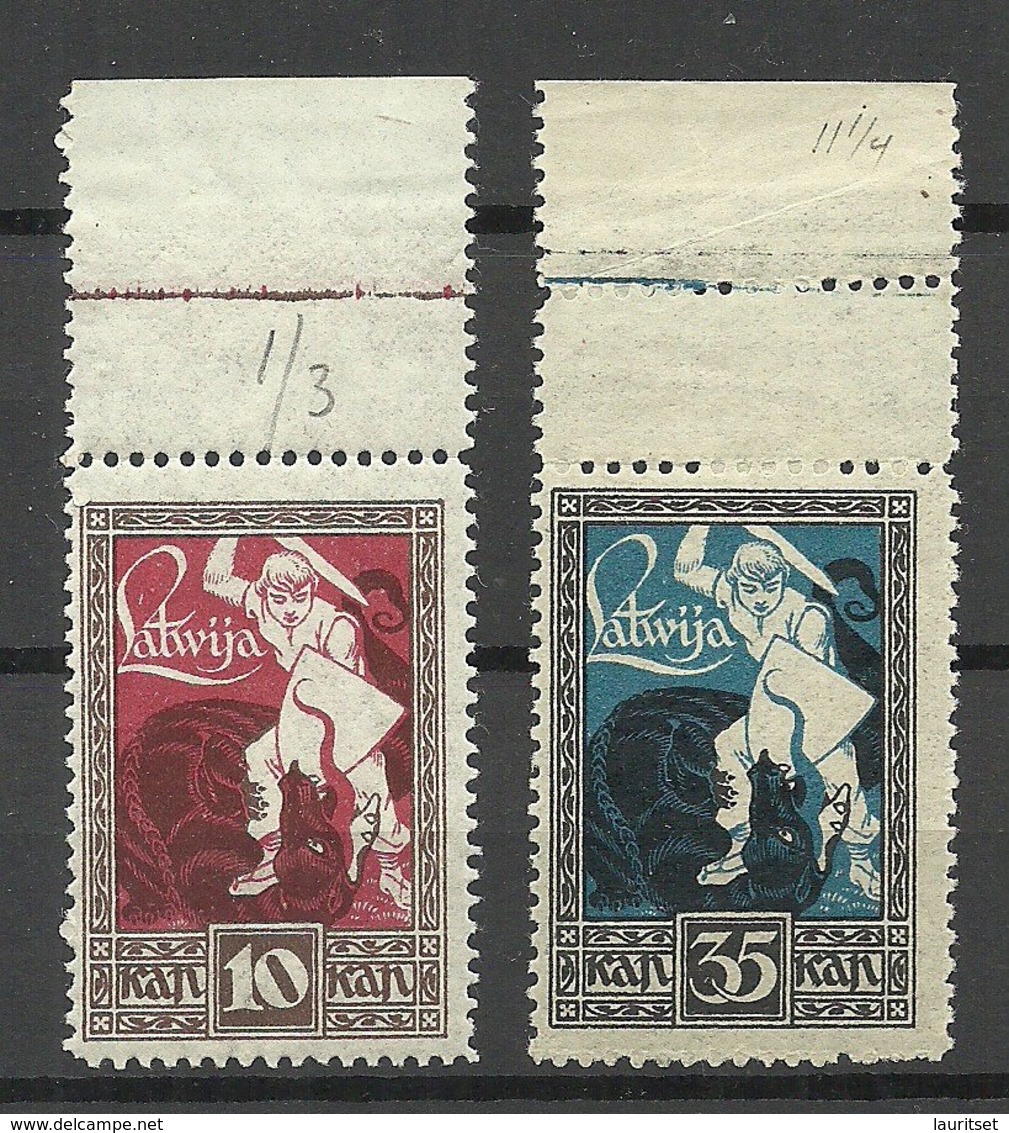 LATVIA Lettland 1919 Michel 36 & 38 VARIETY Abart Double Perforation On Margin Doppelter Zähnung Am Bogenrand MNH - Lettonie