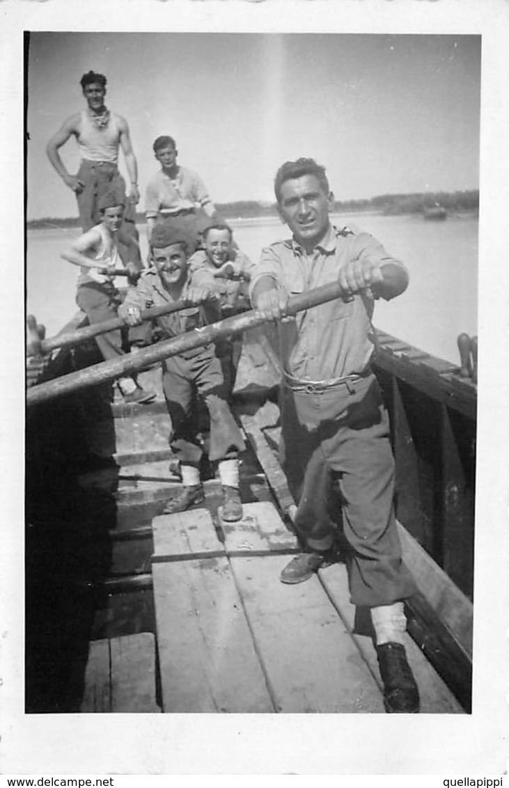 09536 "GRUPPO DI 4 FOTO-GENIO PONTIERI-ADDESTRAMENTO E S.MESSA SUL FIUME - ANNI '50 DEL XX SECOLO"  ORIG - Guerra, Militari