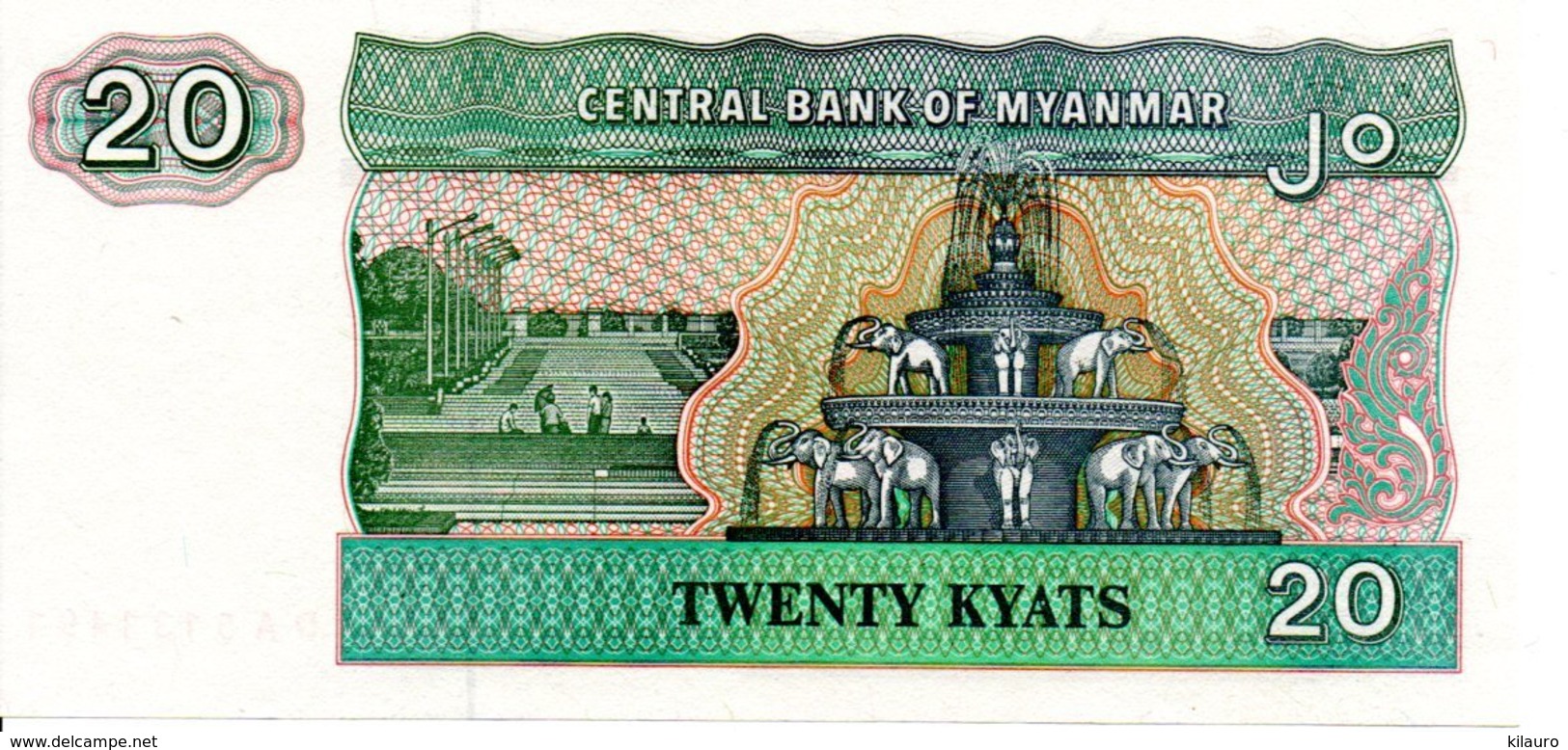 Myanmar Billet Banknote 20 Twenty Kyats éléphant - Myanmar