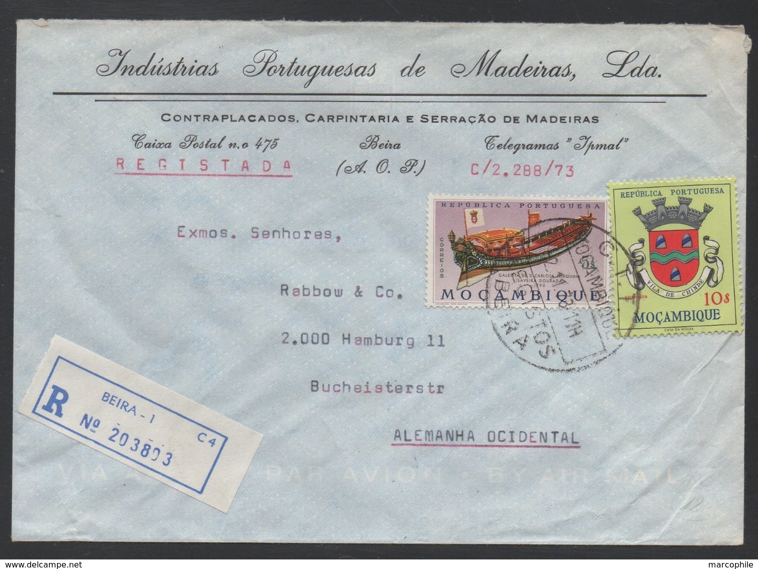 MOZAMBIQUE - BEIRA / 1973 LETTRE RECOMMANDEE POUR L ALLEMAGNE (ref LE177) - Mozambique