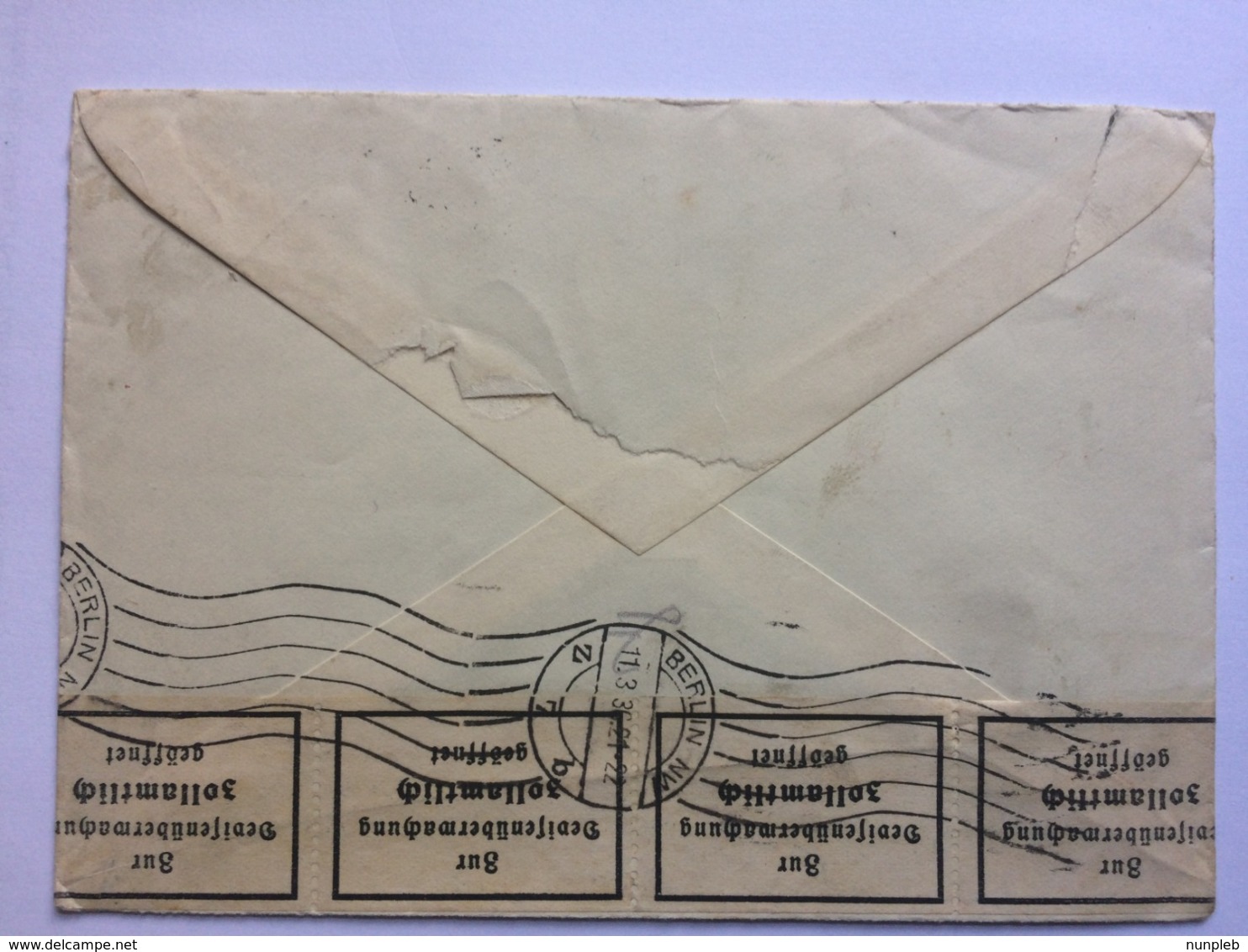 GERMANY 1936 Cover Berlin To London England With Censor Tape - Lettres & Documents