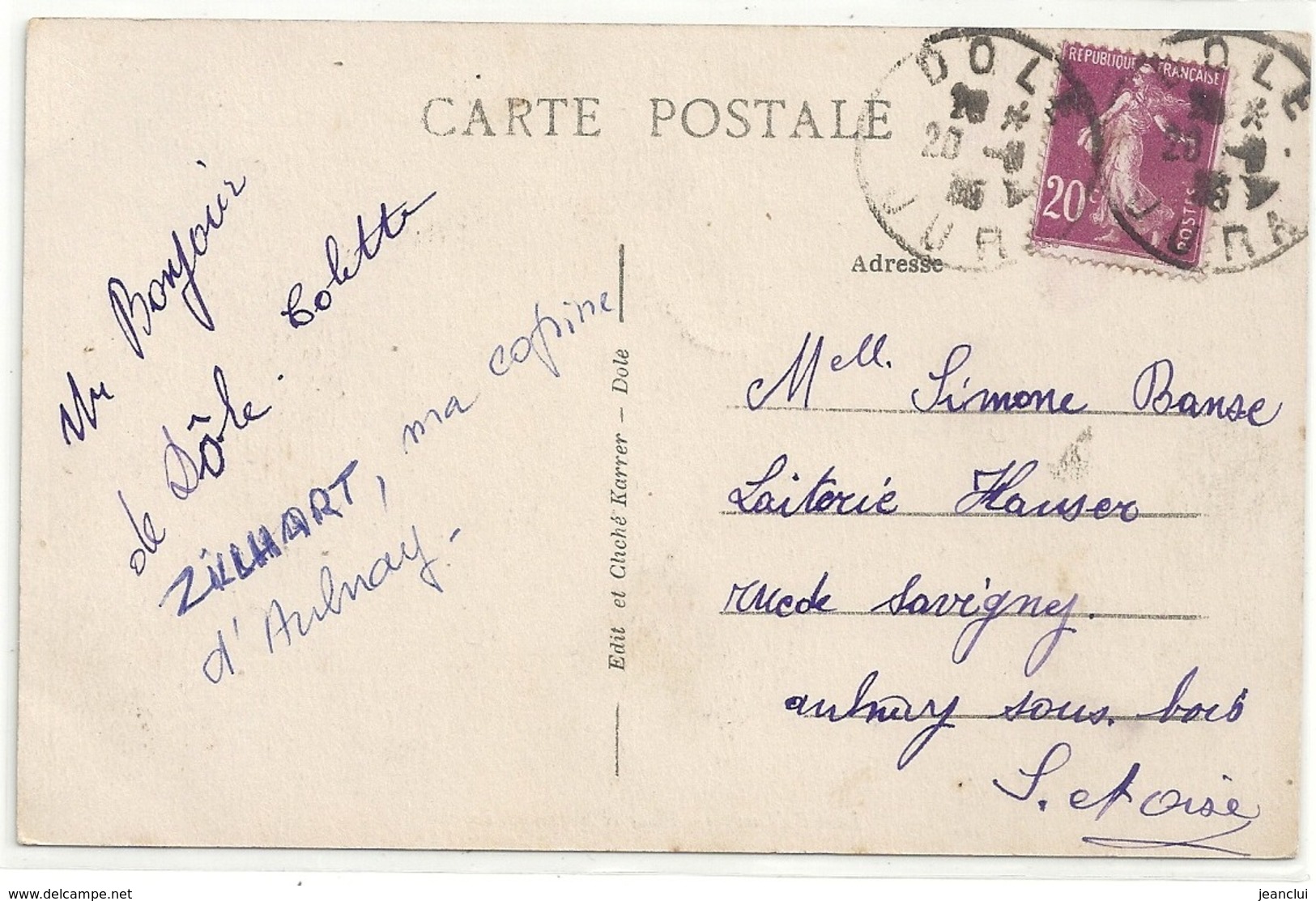 DOLE . PLACE ET STATUE GREVY . CARTE AFFR AU VERSO . 2 SCANES - Dole