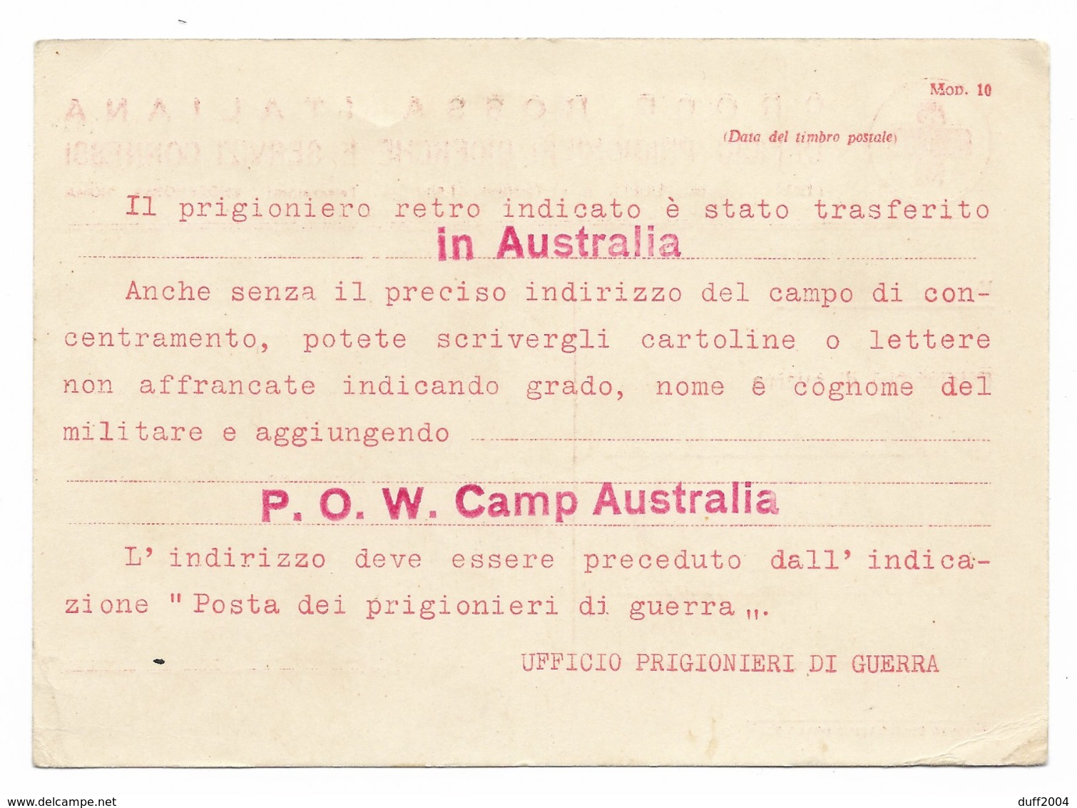 CROCE ROSSA ITALIANA - UFFICIO PRIGIONIERI E RICERCHE....DA ROMA A NAPOLI. - Storia Postale