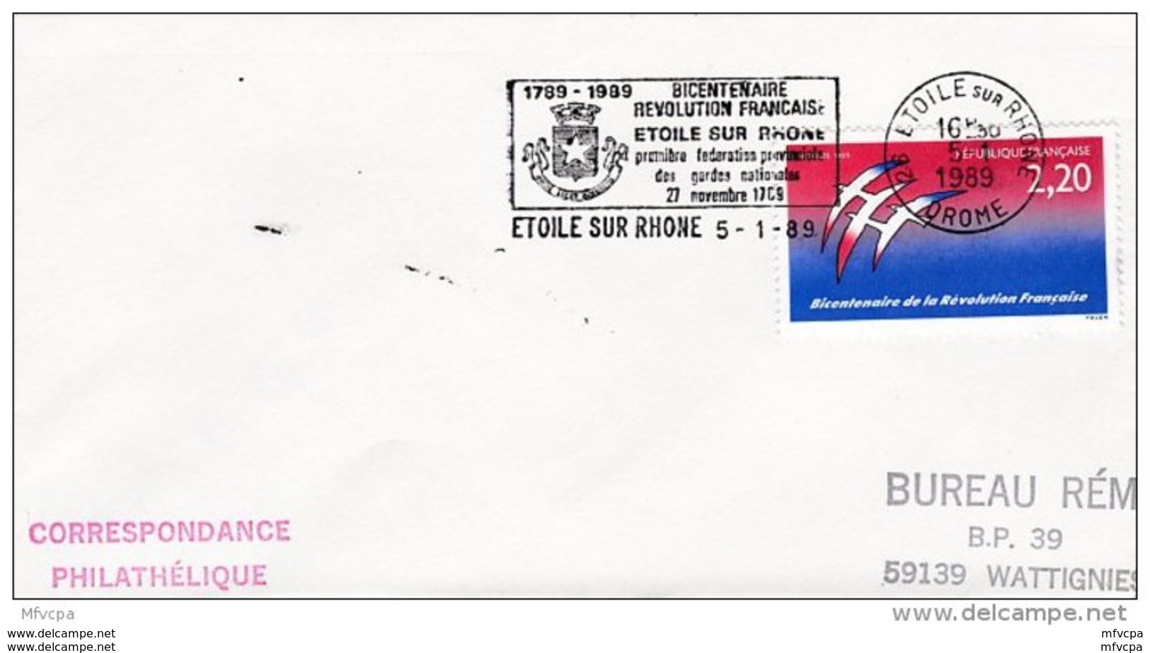 L4K190 FRANCE 1989 Secap Com. Bicentenaire Révolution Française 26 L'Etoile Sur Rhone 05 01 1989 / Env.  YvT 2560 - 1980-1989