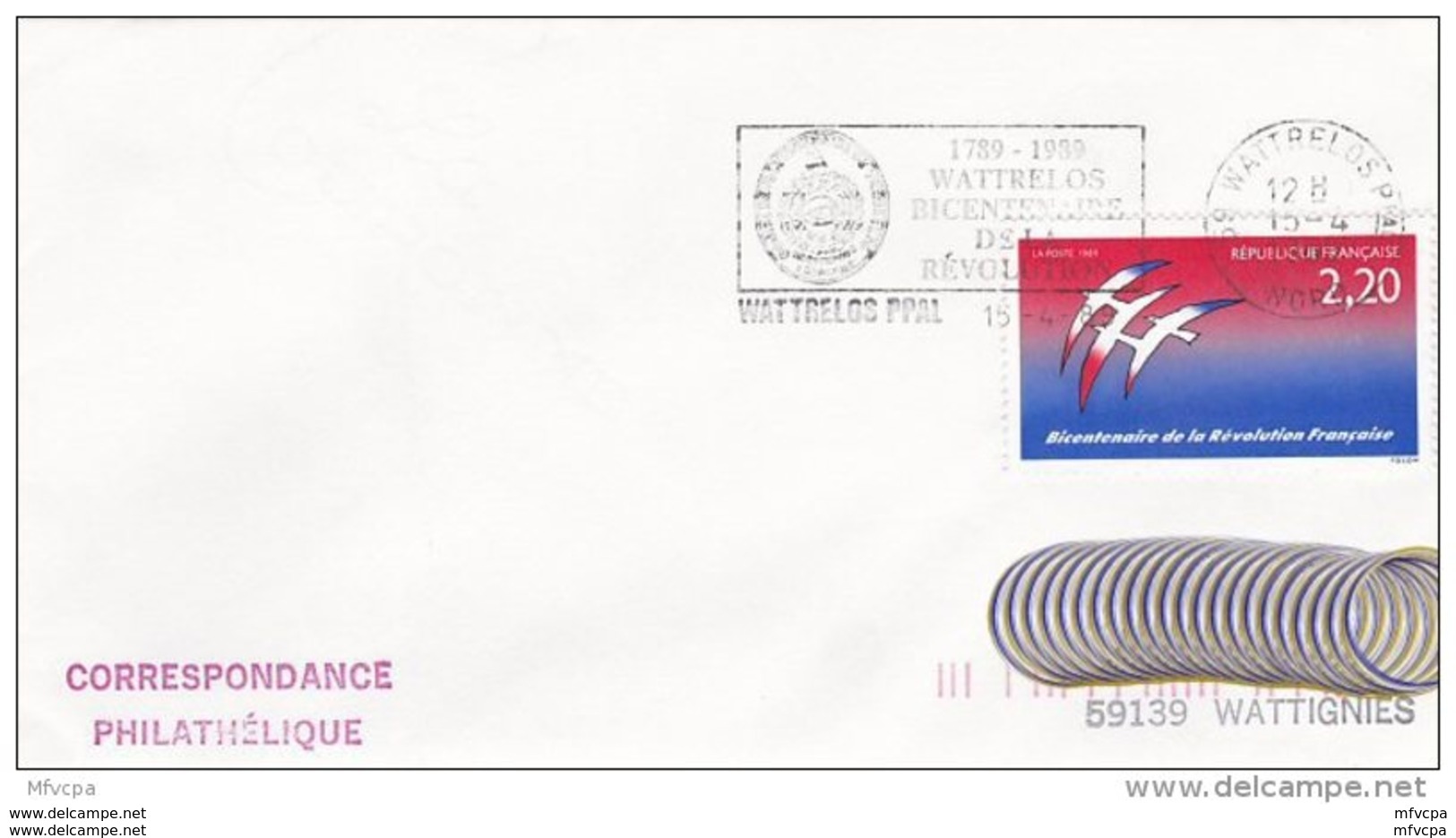 L4K211 FRANCE 1989  Secap Bicentenaire De La Révolution 59 Wattrelos 13 04 1989 /env.  YvT 2560 - Mechanical Postmarks (Advertisement)