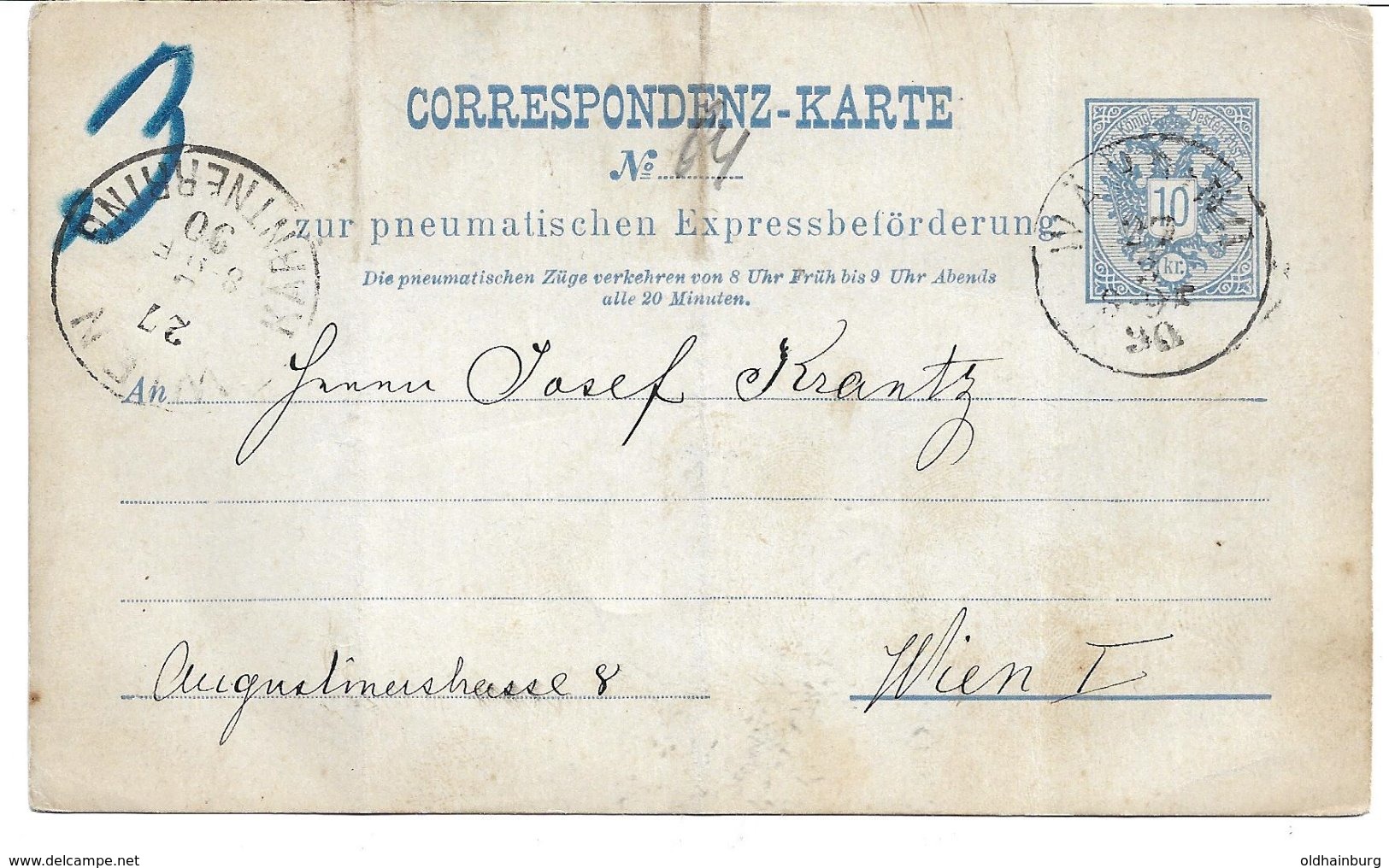 1530t: Wiener Rohrpost 1898, Beleg Lt. Scan - Andere & Zonder Classificatie