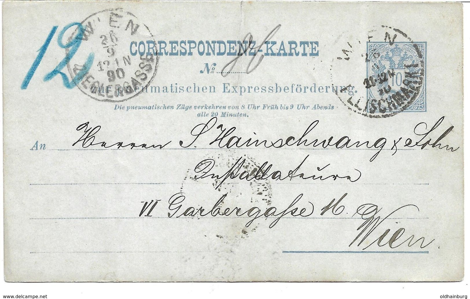 1530q: Österreichische Ostgebiete 1890, Stettin, Firma Germania Befördert Mit Wiener Rohrpost Fleischmarkt >Zieglergasse - Briefe U. Dokumente