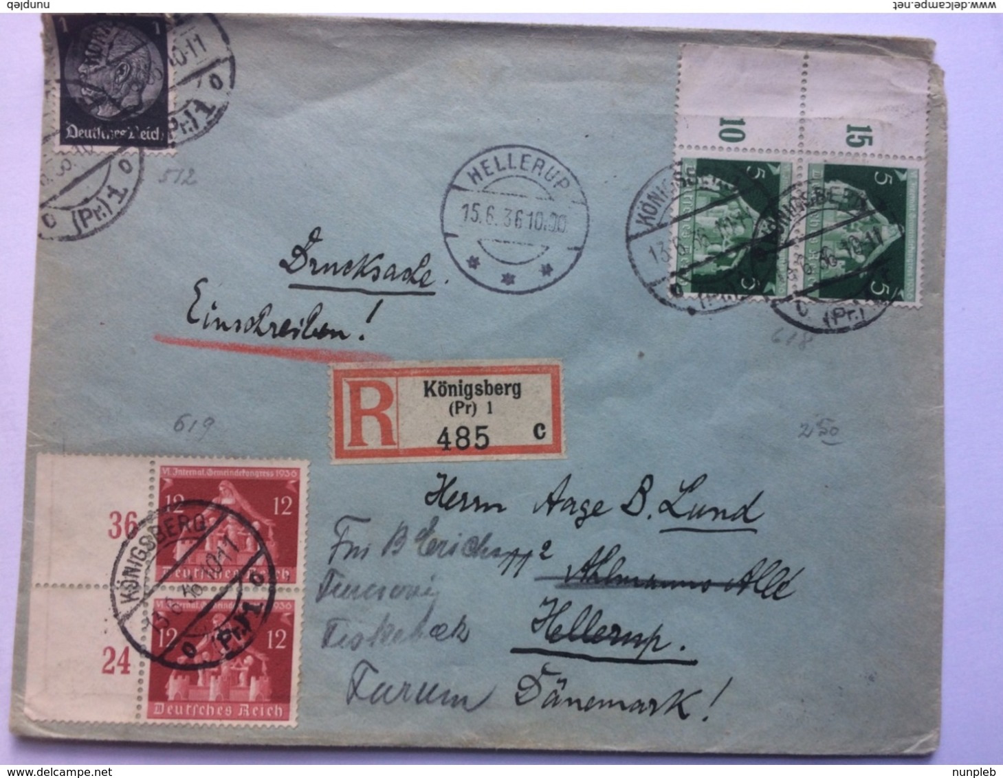 GERMANY 1936 Registered Konigsberg To Hellerup Denmark - Lettres & Documents