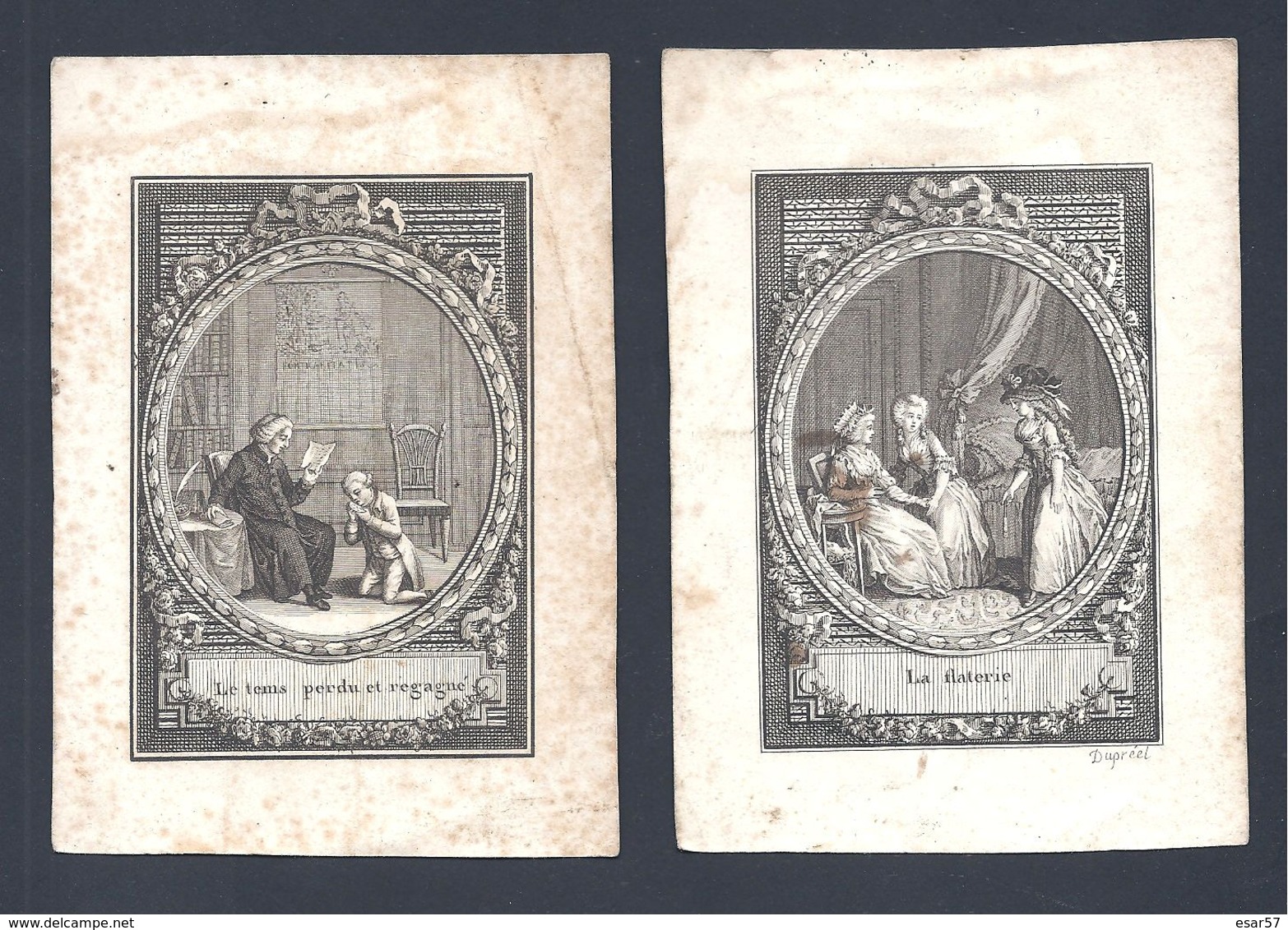 Lot De 2 Petites Gravures XVIII Siècle Dont Une Signée Dupréel - Estampes & Gravures