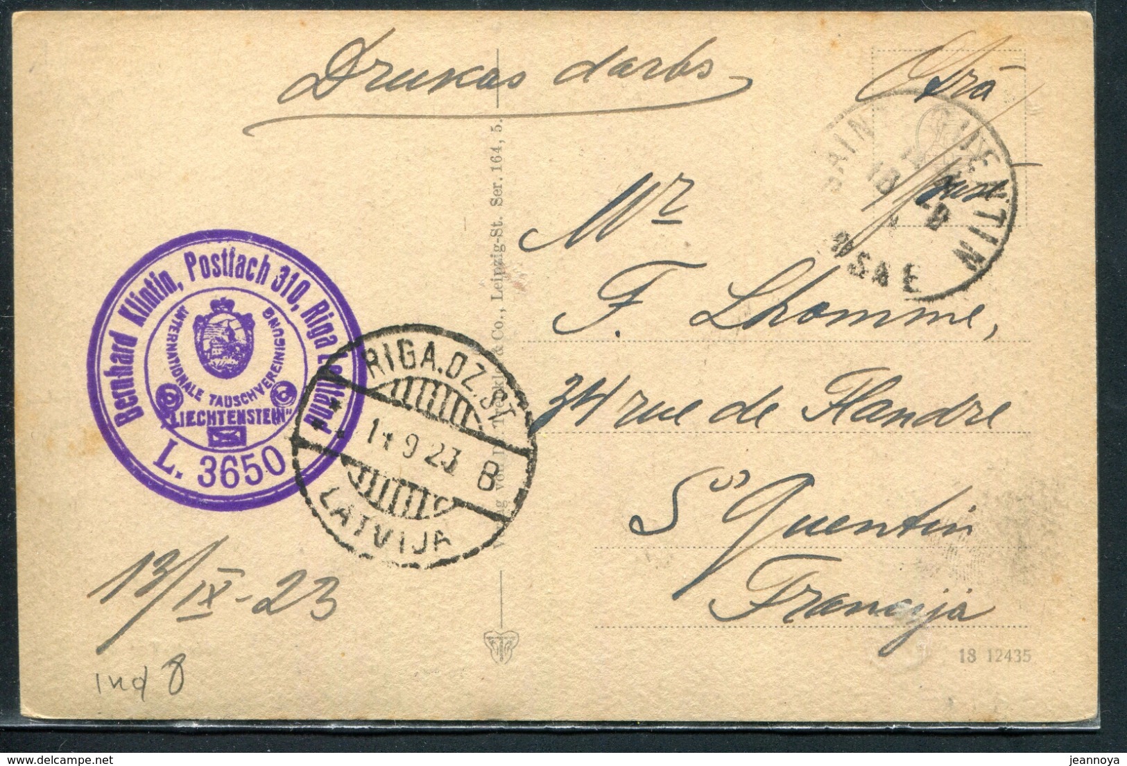LETTONIE - N° 94 (2) / CP DE RIGA LE 14/9/1923 POUR LA FRANCE - TB - Lettonie