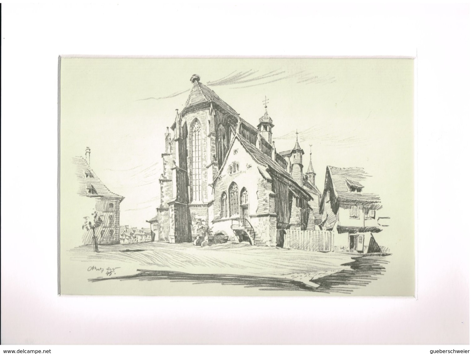 Reproduction D'un Dessin Colmar Eglise Saint-Mathieu De 1945 Ft 24 X 32 Cm - Dessins