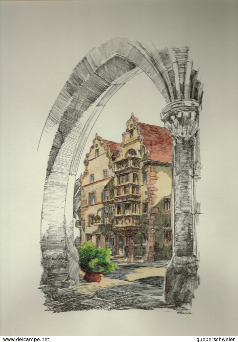 Reproduction D'un Dessin à La Plume Aquarellé De E. MEICHLER Ft 31 X 42 Cm - Dessins