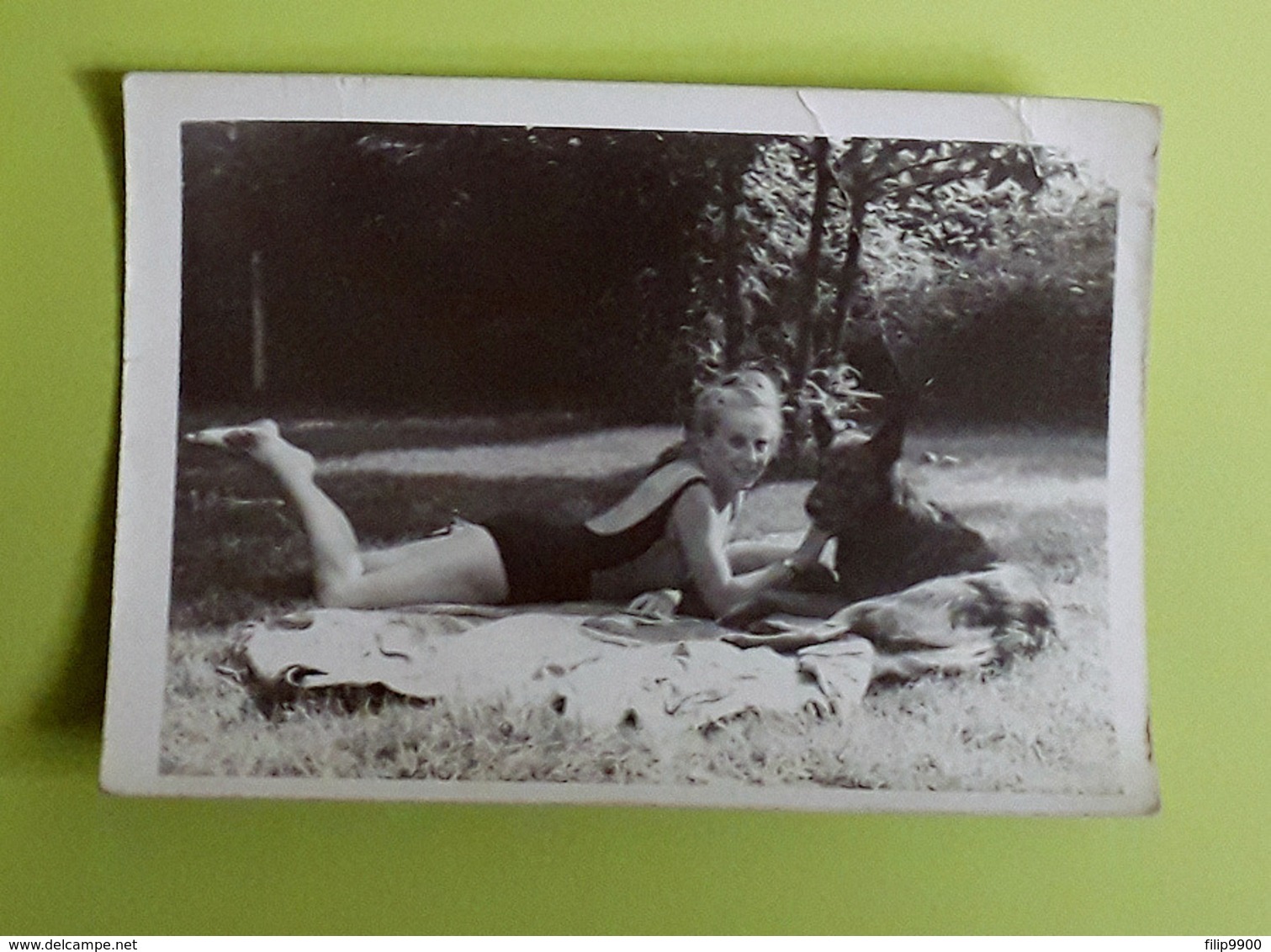 Foto/Photo : Vrouw In Badpak Met Hond | Femme En Maillot De Bain Avec Chien - 9x12.5cm - Personnes Anonymes