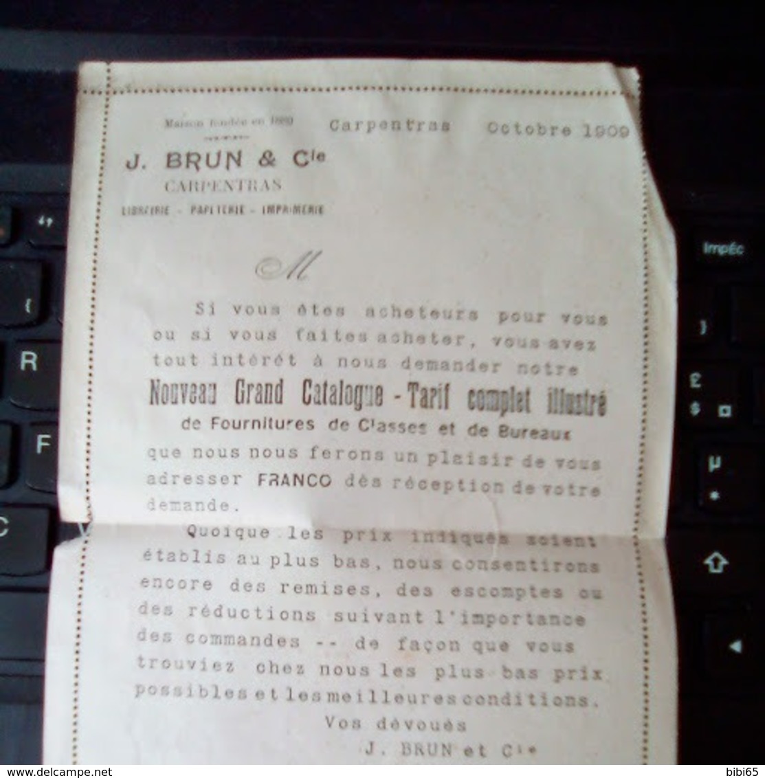 RARE 1909 BRUN CARPENTRAS ENTIER PUBLICITAIRE - Pseudo-entiers Privés