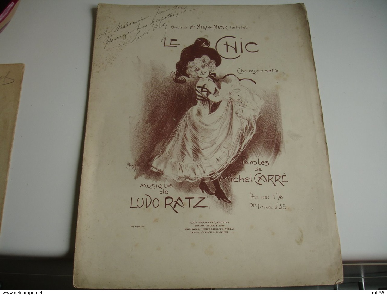 Autographe Signature Ludo Ratz Musicien Ancienne  Partition Musique Gravure Le Chic Chansonnette - Partitions Musicales Anciennes