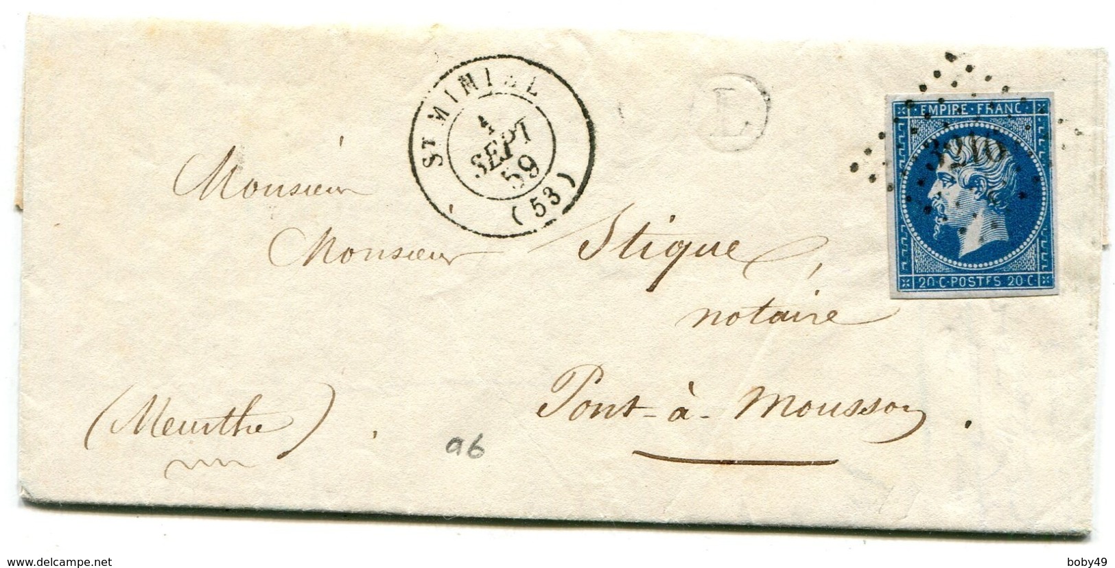 MEUSE De APREMONT LAC Du 1/09/1859 Boîte Rurale L + N°14 Oblitéré PC 3216+ Dateur T 15 De ST MIHIEL - 1849-1876: Periodo Classico