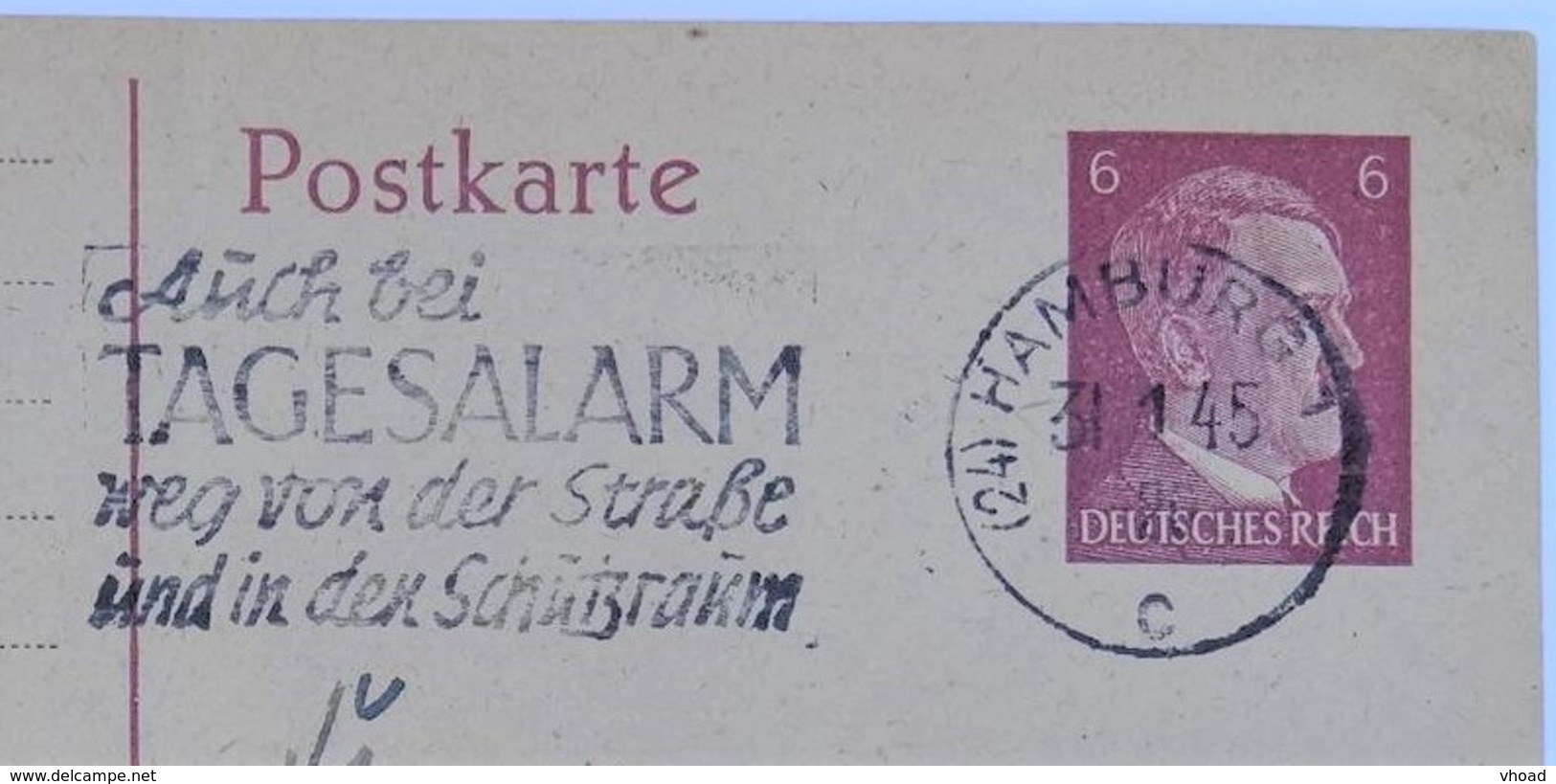 1945 DR Postkarte Hamburg Freistempel "Auch Bei Tagesalarm Weg Von Der Straße Und In Den Schutzraum" - Briefe U. Dokumente