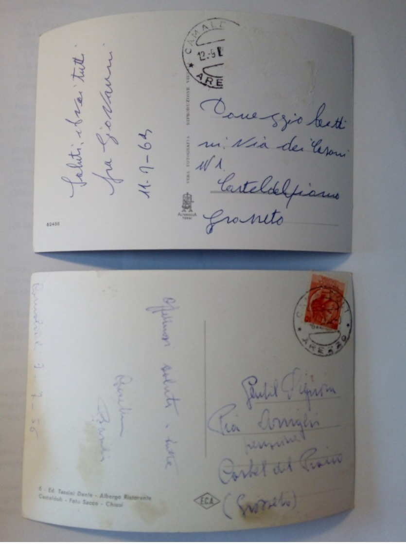 2 Cartoline CAMALDOLI Viaggiate 1956 E 1964 Eremo E Panorama Ingresso Albero Ristorante - Arezzo