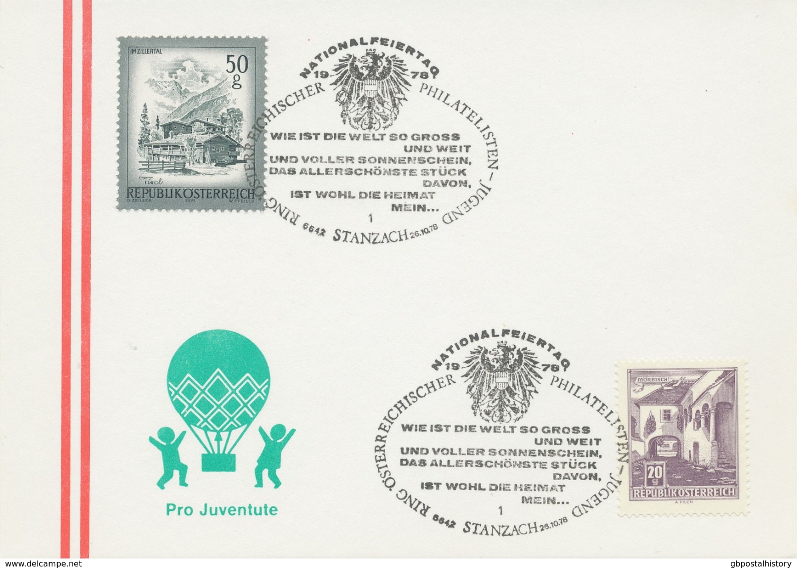 ÖSTERREICH 26.10.1978 6642 STANZACH NATIONALFEIERTAG - Ring Österreichischer Philatelisten-Jugend - Frankeermachines (EMA)