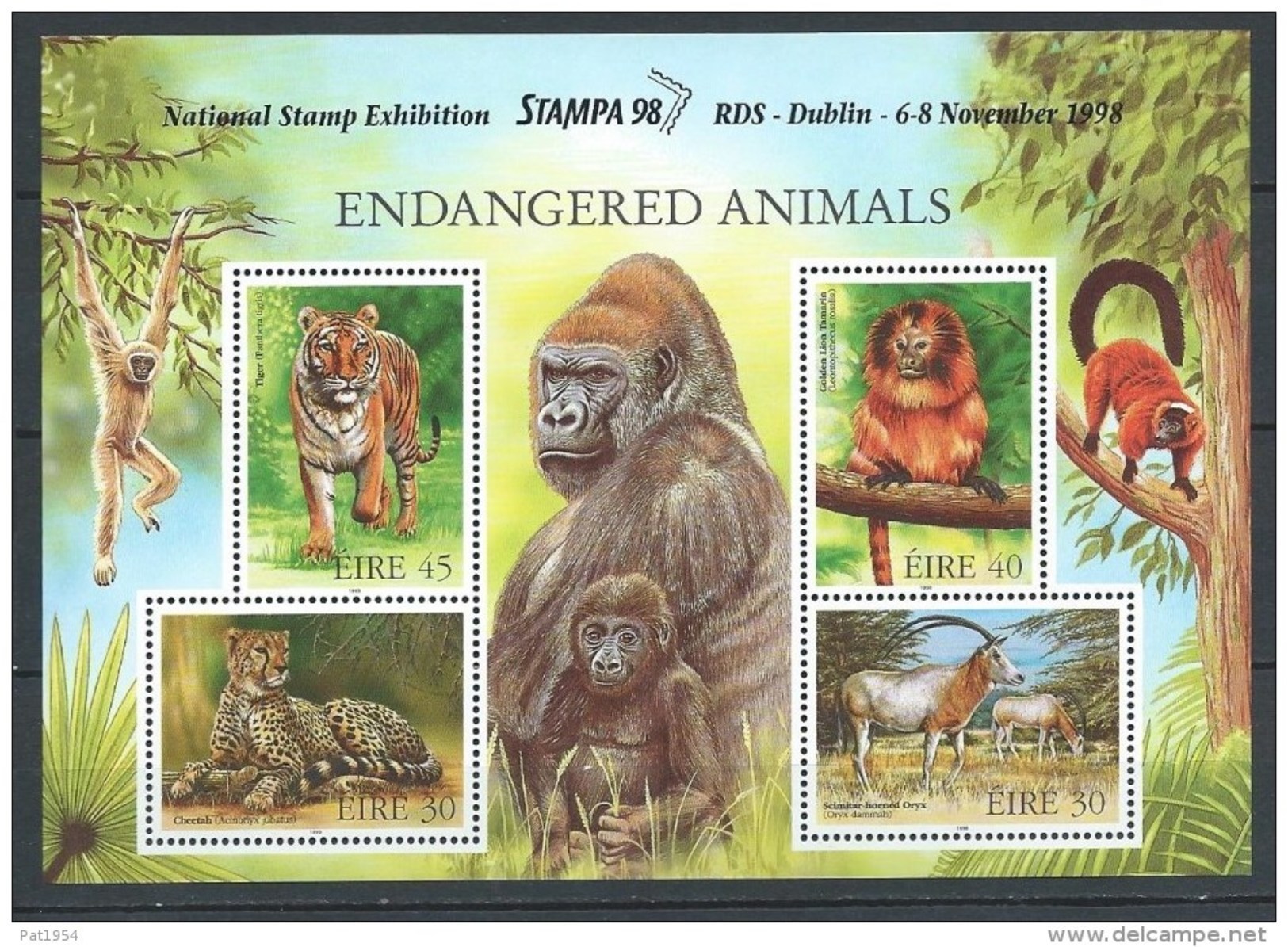 Irlande 1998 Bloc 31 Neuf ** Animaux, Guépard, Oryx, Singe, Tigre. Surchargé Pour L'expo Stampa 98 - Blocks & Sheetlets