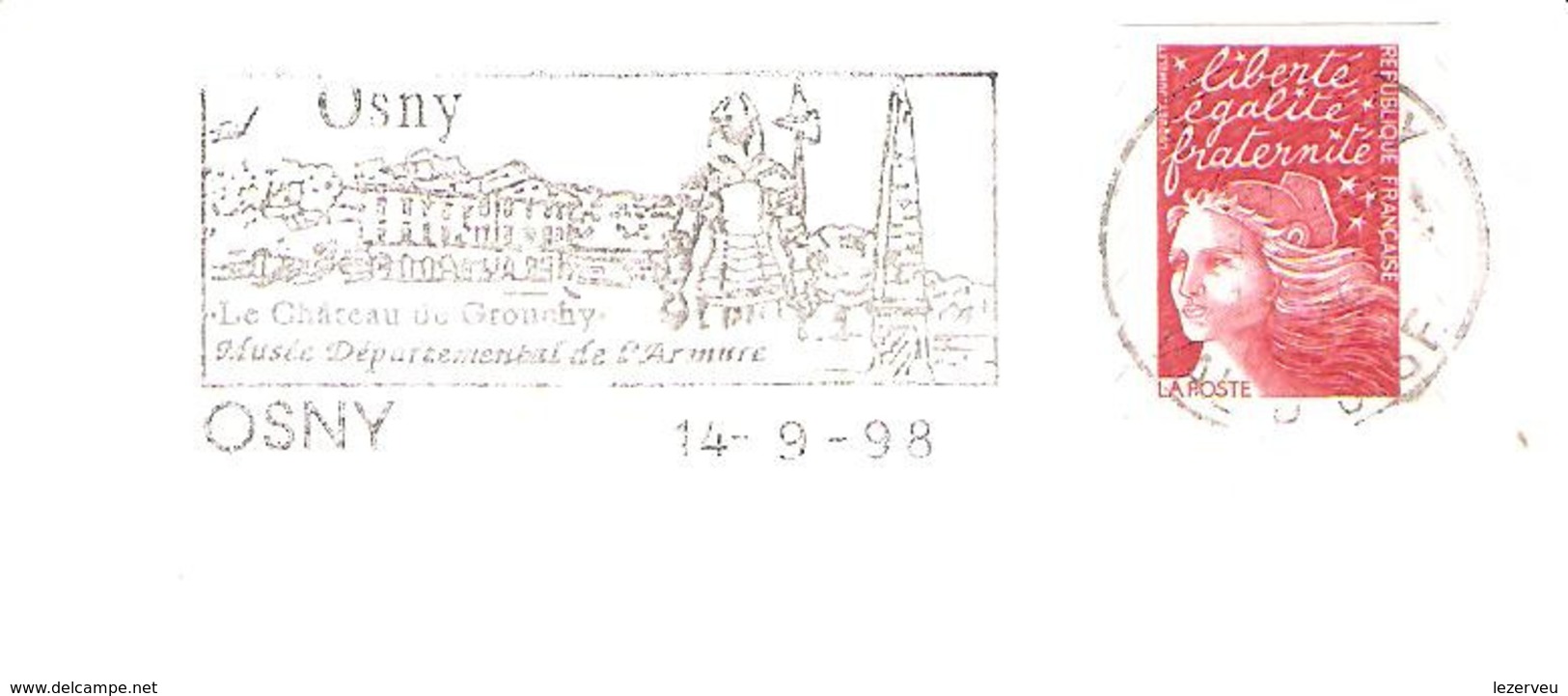 CACHET OBLITERATION FLAMME OSNY CHATEAU GROUCHY MUSEE ARMURE  ENVELOPPE 16X11 - 1961-....