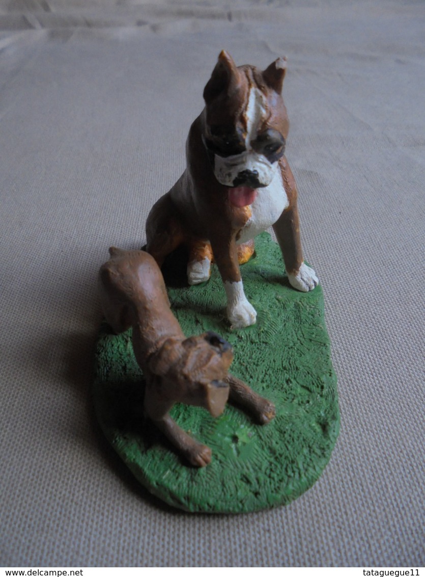 Statuette De Chien - Bull-dog Et Son Chiot - Tiere