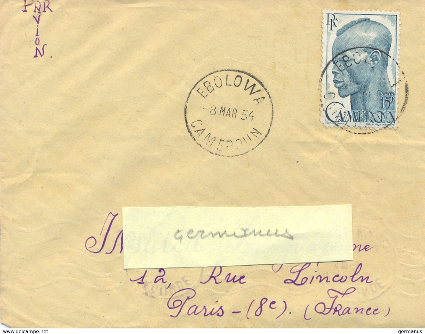 CAMEROUN EBOLOWA TàD 8 MAR 54 - Lettres & Documents