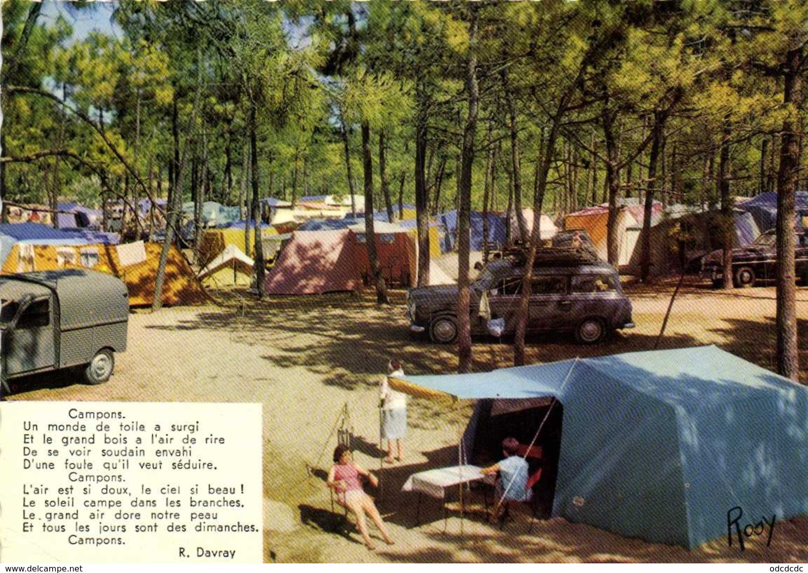 CPSM Grand Format MOLIETS (Landes)  La Vie à La Mer Le Camping Tentes 2CV  Break 404 Familiale Colorisée RV - Sonstige & Ohne Zuordnung