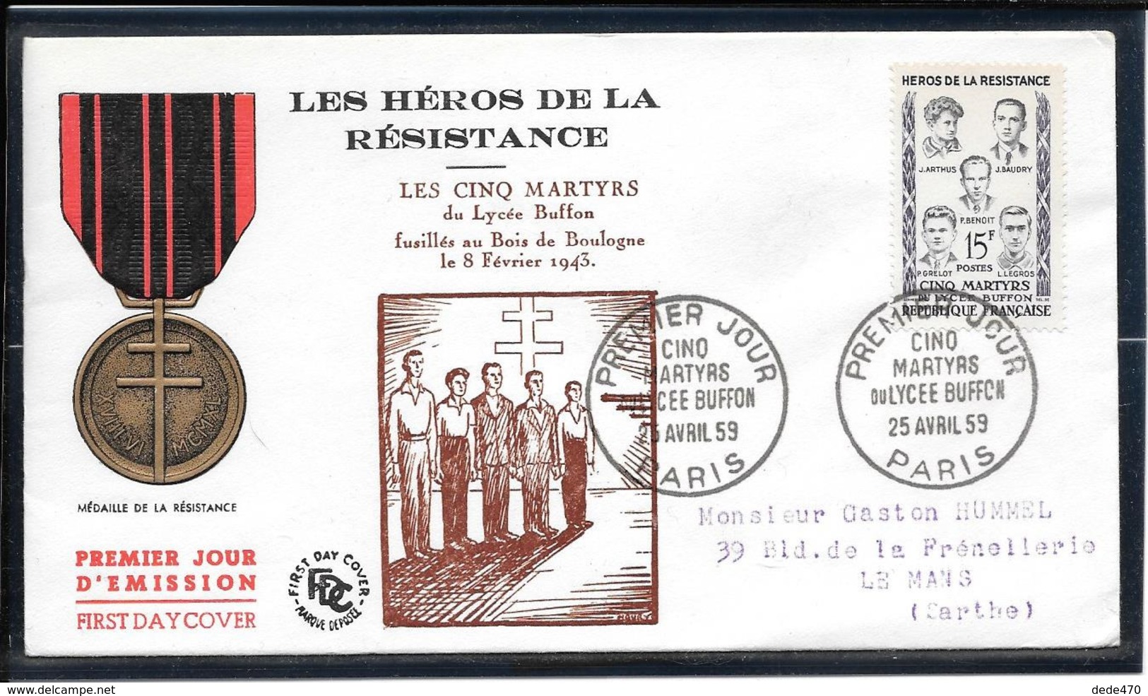 FDC 1959 - 1198  Héros De La Résistance(III): Les 5 MARTYRS Du LYCÉE BUFFON - 1950-1959