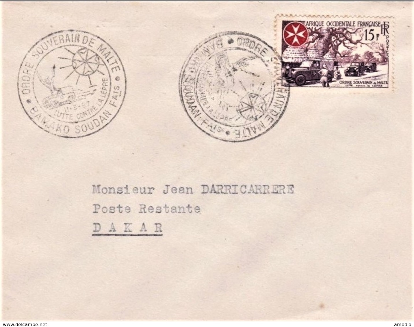 AOF YT 63 Ordre Souverain De Malte. Bamako 11/03/57 - Lettres & Documents