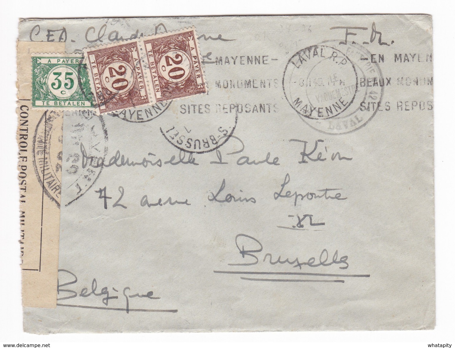 891/29 - Lettre Non Affranchie D'un Soldat Belge LAVAL 1/1940 Vers BXL - Taxée En Port Intérieur Simple à 75 C - Censure - Brieven En Documenten