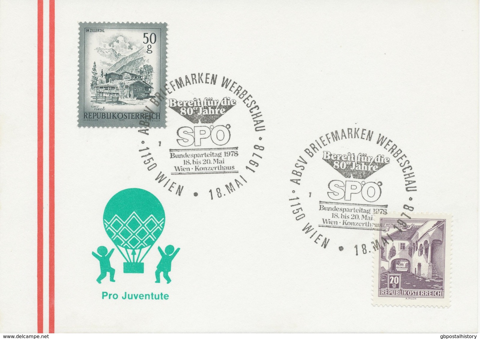 ÖSTERREICH 1978 SST 1150 WIEN 23. Ordentliche Bundesparteitag Der Soz. Partei Österr. 1978 - ABSV Briefmarken Werbeschau - Maschinenstempel (EMA)