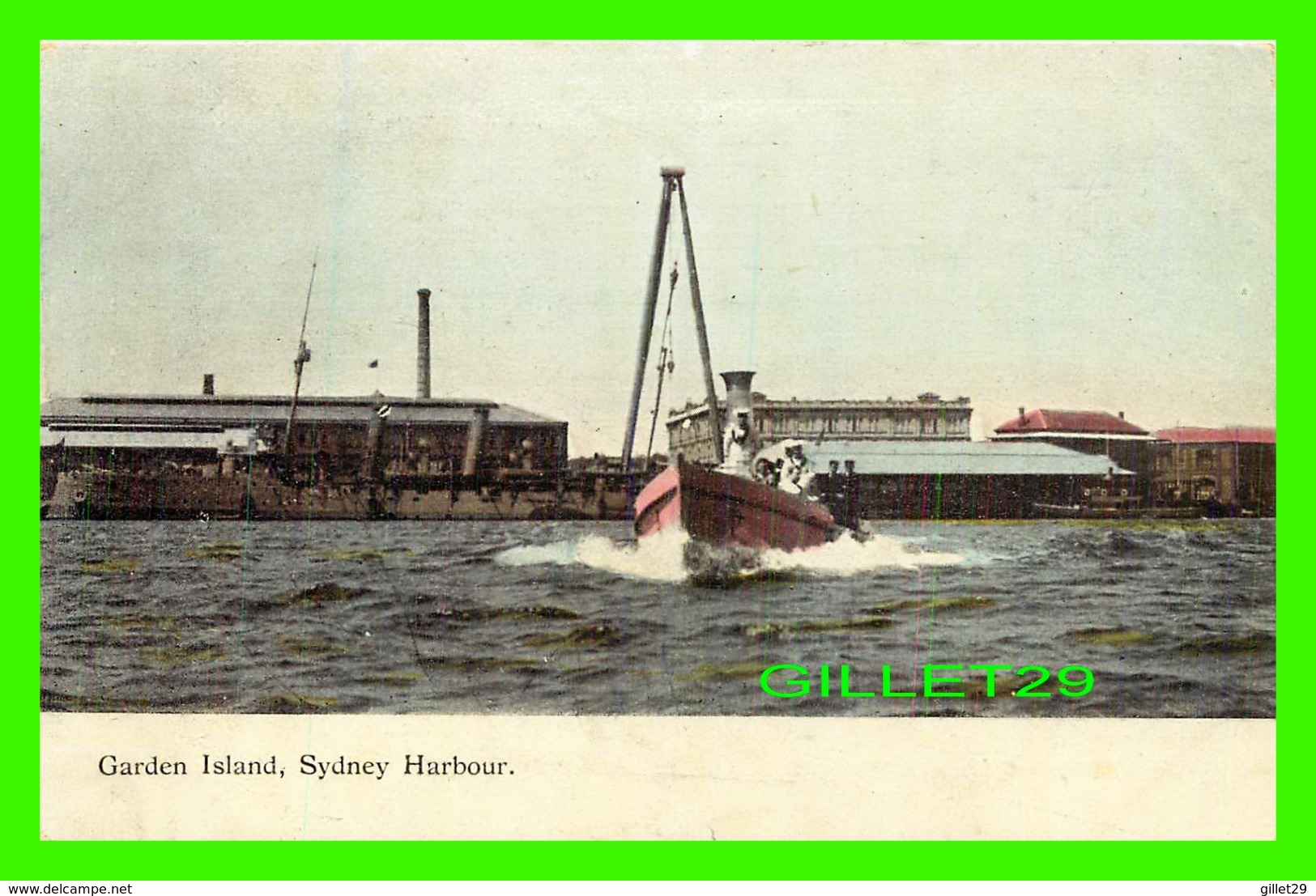 SYDNEY, AUSTRALIE - GARDEN ISLAND - ANIMATED WITH A MARINE BOAT - ROYAL AUSTRALIAN NAVAL DEPOT -  HARDING & BILLING'S - - Sydney