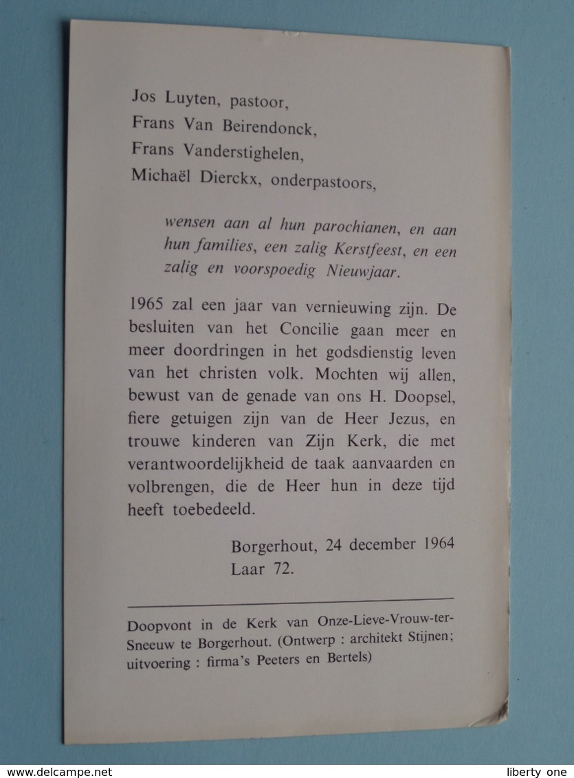 Wensen Aan De Parochianen Van O.L.Vrouw Ter Sneeuw Laar 72 Te BORGERHOUT > 1964 > Doopvont ( Zie Foto's Voor Détail ) ! - Religion & Esotérisme