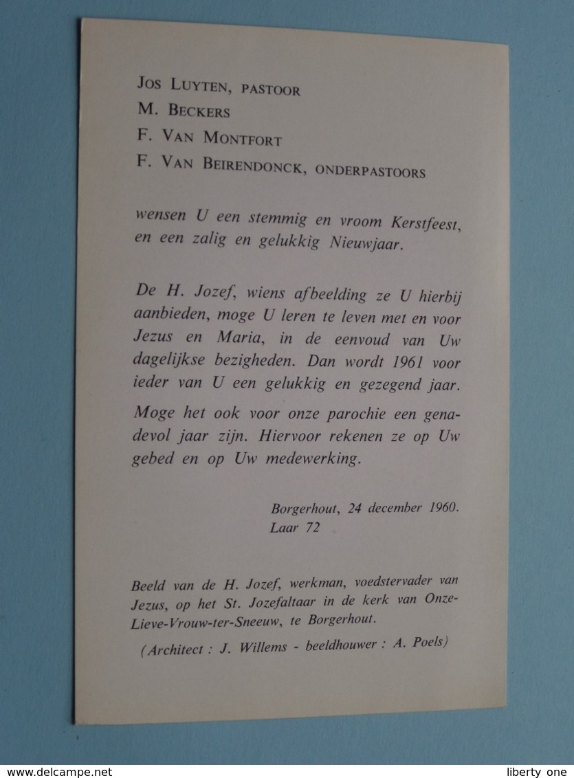 Wensen Aan De Parochianen Van O.L.Vrouw Ter Sneeuw Laar 72 Te BORGERHOUT > 1960 > H. Jozef ( Zie Foto's Voor Détail ) - Religion & Esotérisme
