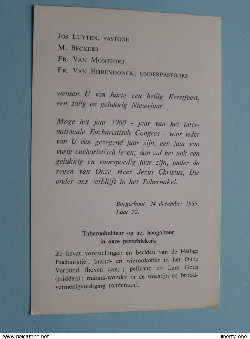 Wensen Aan De Parochianen Van O.L.Vrouw Ter Sneeuw Laar 72 Te BORGERHOUT > 1959 > Tabernakel ( Zie Foto's Voor Détail ) - Religion & Esotérisme