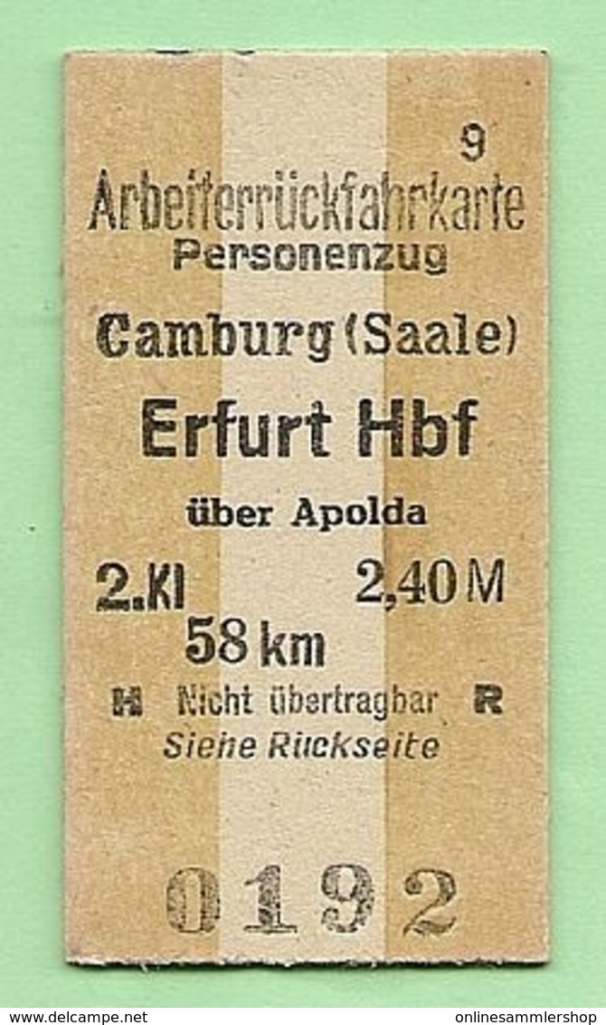 BRD - Pappfahrkarte (Reichsbahn) : Camburg - Erfurt ( Arbeiterrück ) - Europa