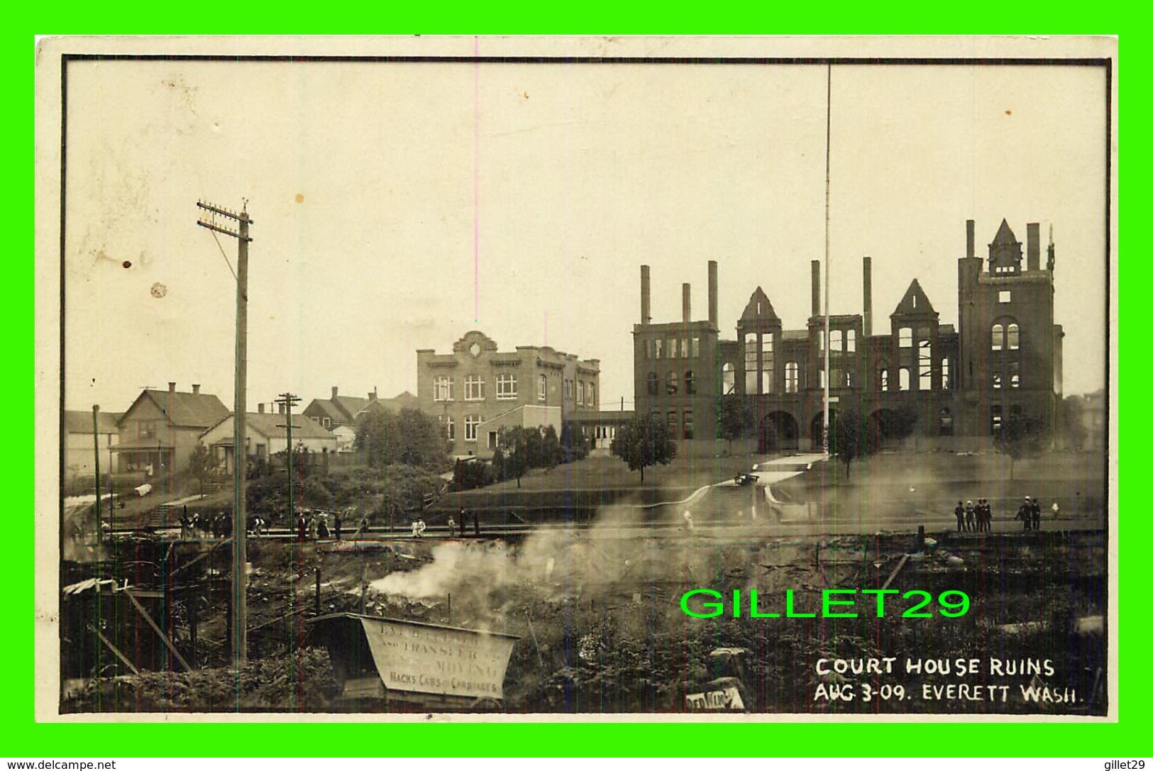 EVERETT, WA - COURT HOUSE RUINS IN 1909 - ANIAMATED WITH PEOPLES - - Autres & Non Classés