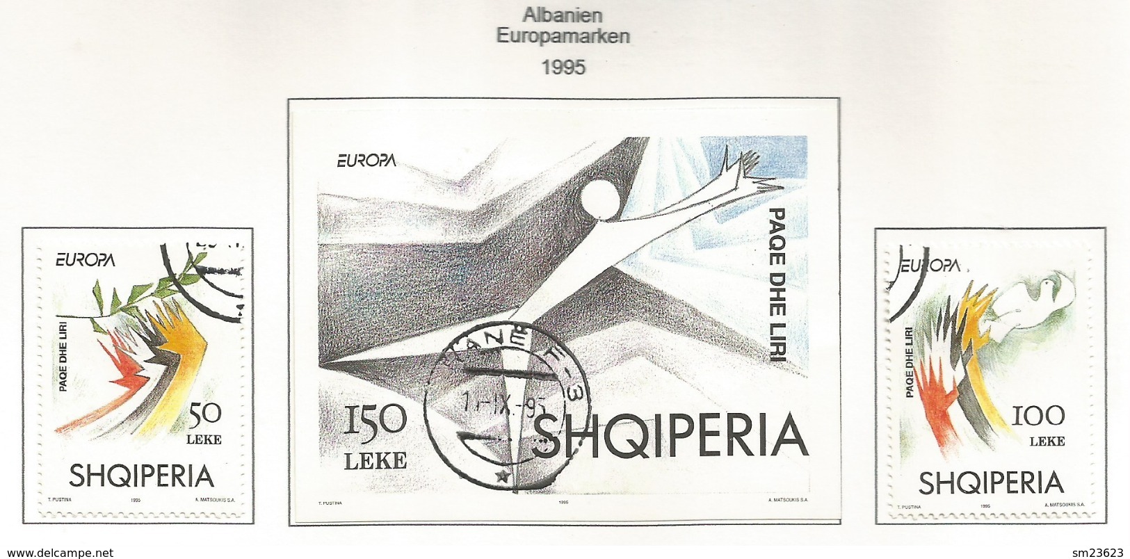 Albanien  1995  Mi.Nr. Block 104 + 2556 / 2557 , EUROPA CEPT - Frieden Und Freiheit - Gestempelt / Fine Used / (o) - 1995