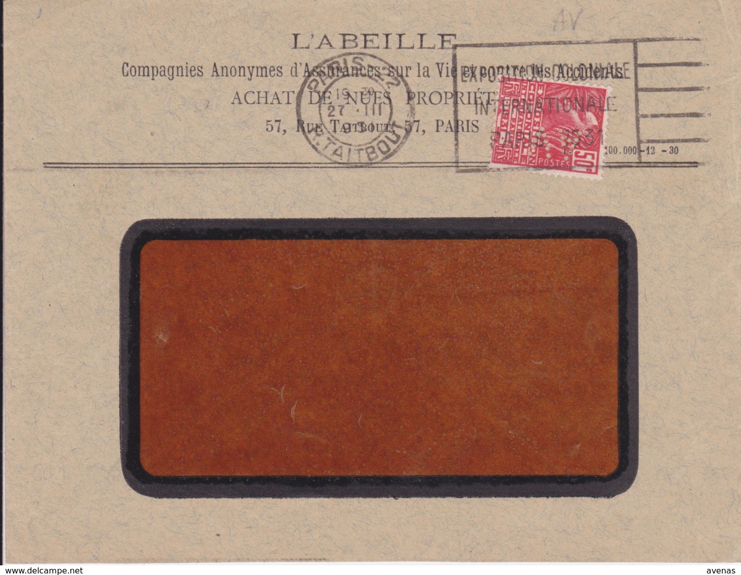 Lettre 1931 PARIS Pour CAEN Timbre Perforé AV Timbre + Flamme Flier Exposition Coloniale 50c Yvert 272 - 1961-....